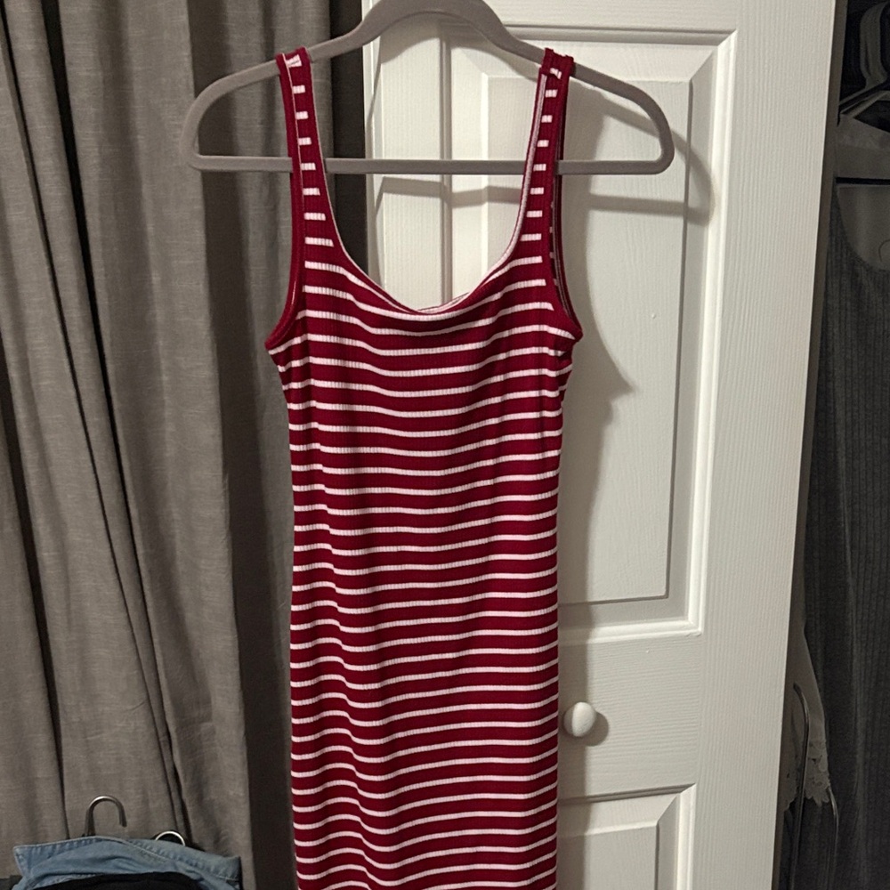 SHEIN Red and White Striped Midi Dress